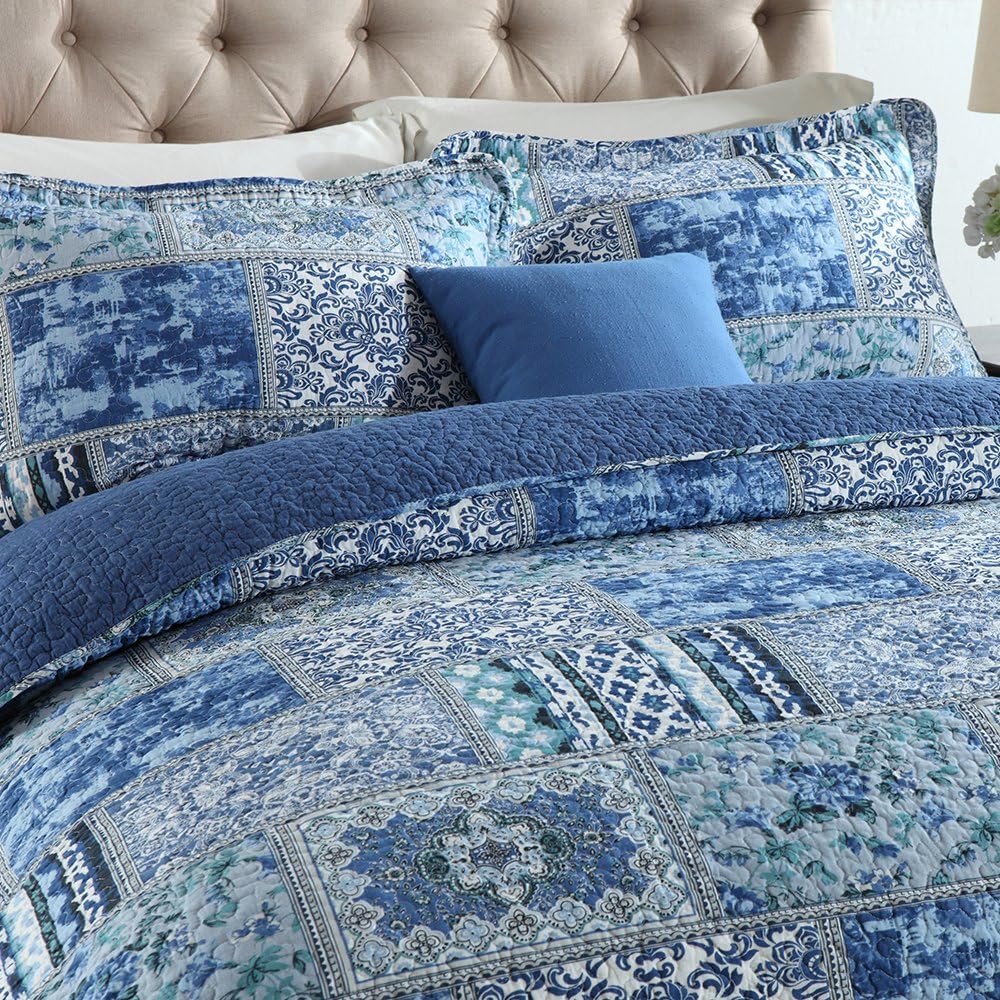 NEWLAKE Reversible Patchwork Bedspread Quilt Set King Size