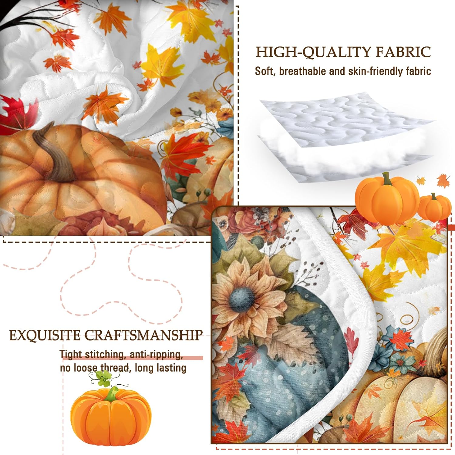 BlessLiving 3-Piece Pumpkin Quilt Set with Pillowcases