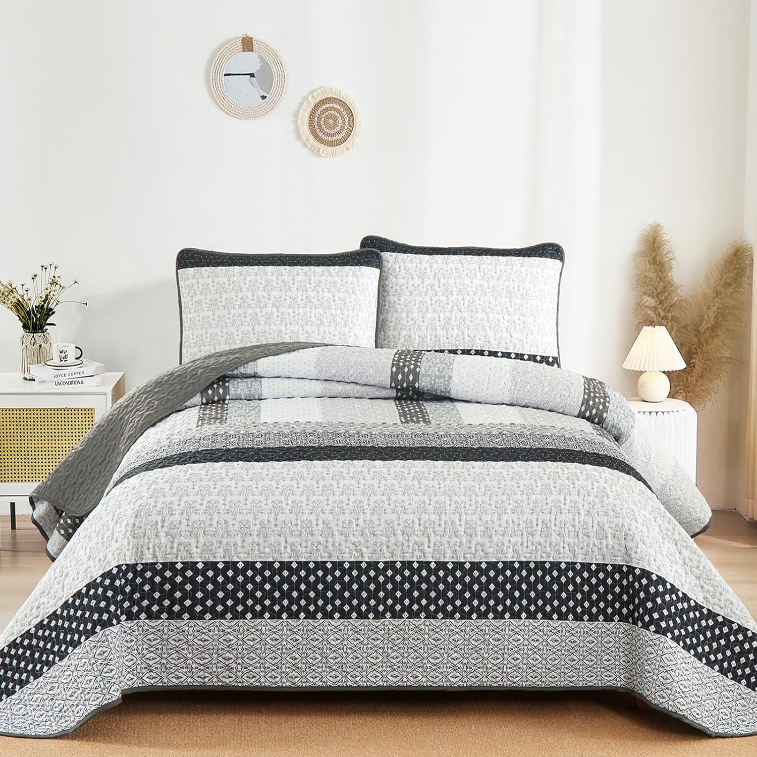 WONGS BEDDING Boho Stripe Queen Quilt Set 3 Piece