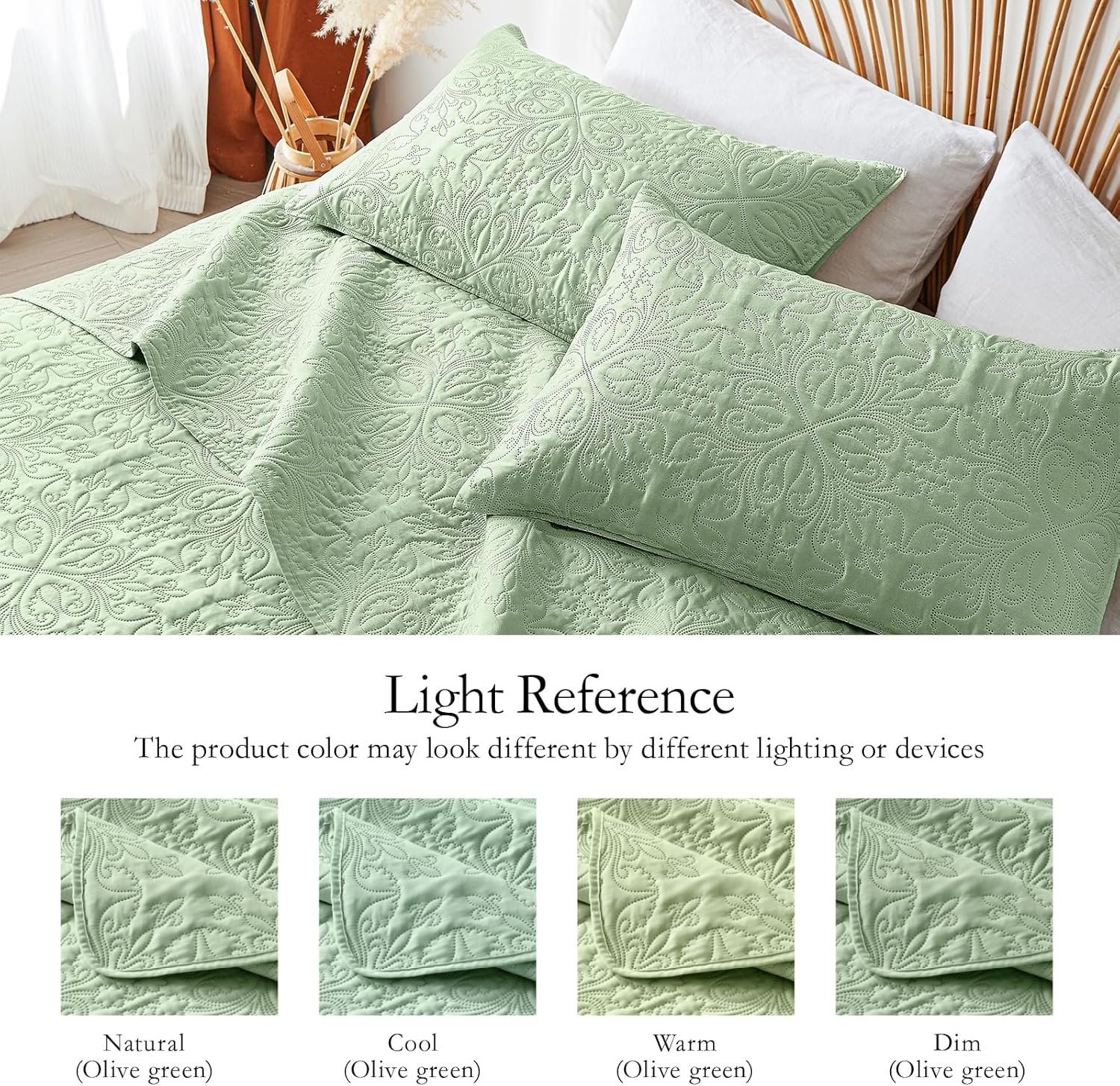 Akkialla Twin Quilt Bedding Set Light Green