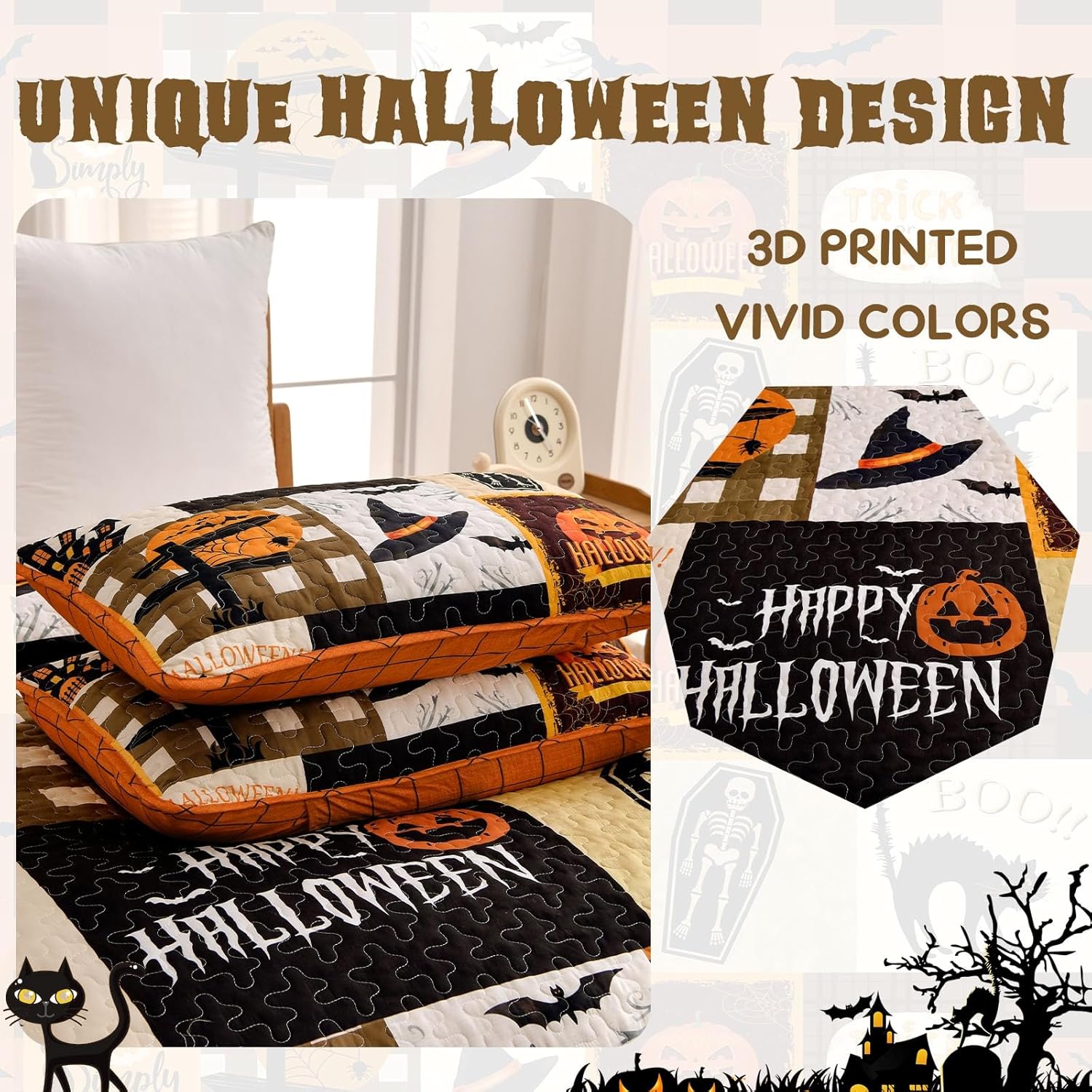 Luxudecor Halloween Quilt Set King Size