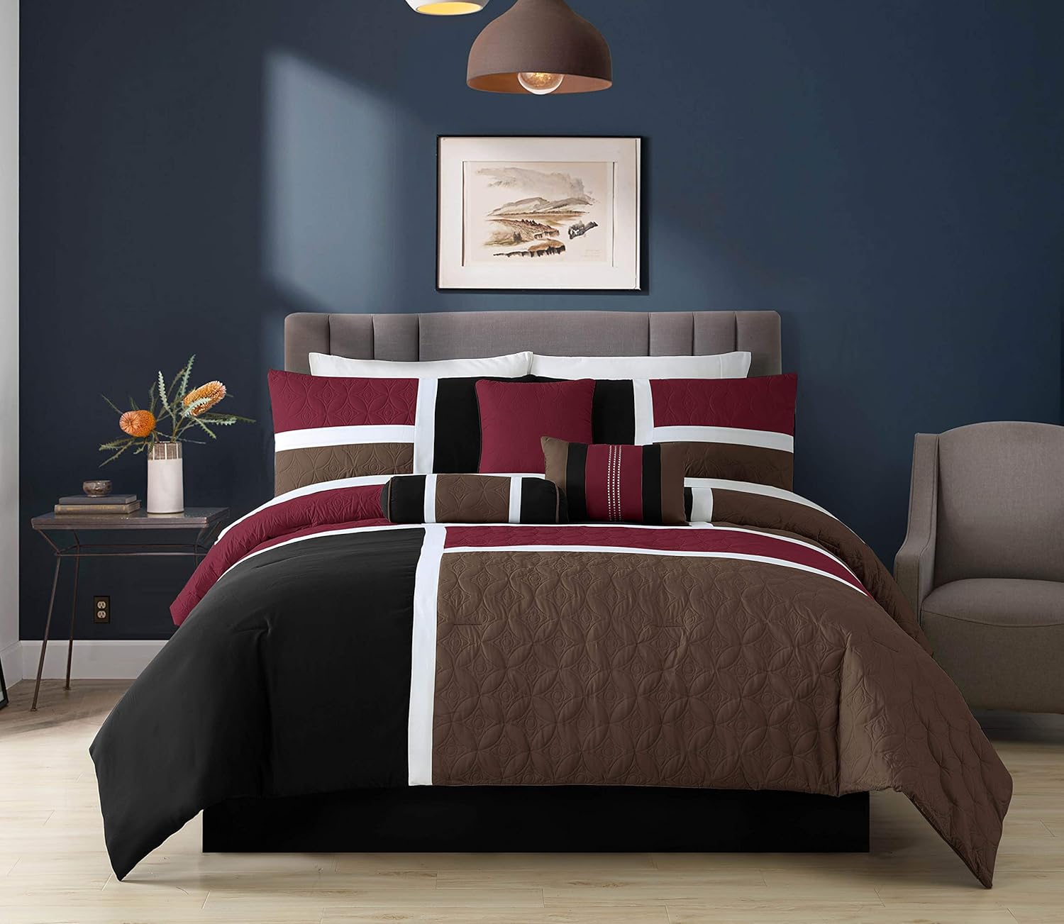 Chezmoi Collection Upland 7-Piece Quilted Comforter Set King