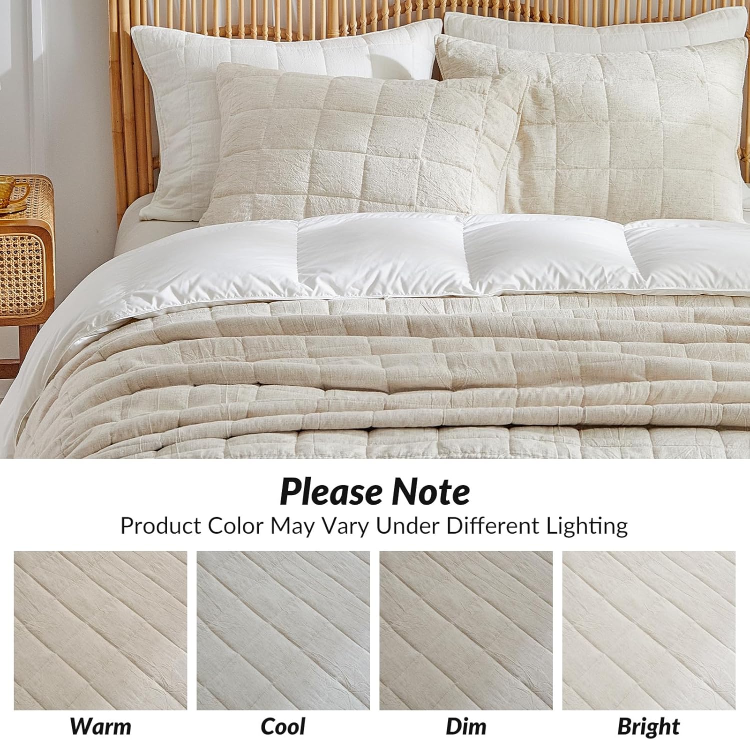 WARMDERN Linen Cotton Quilt Set King Size