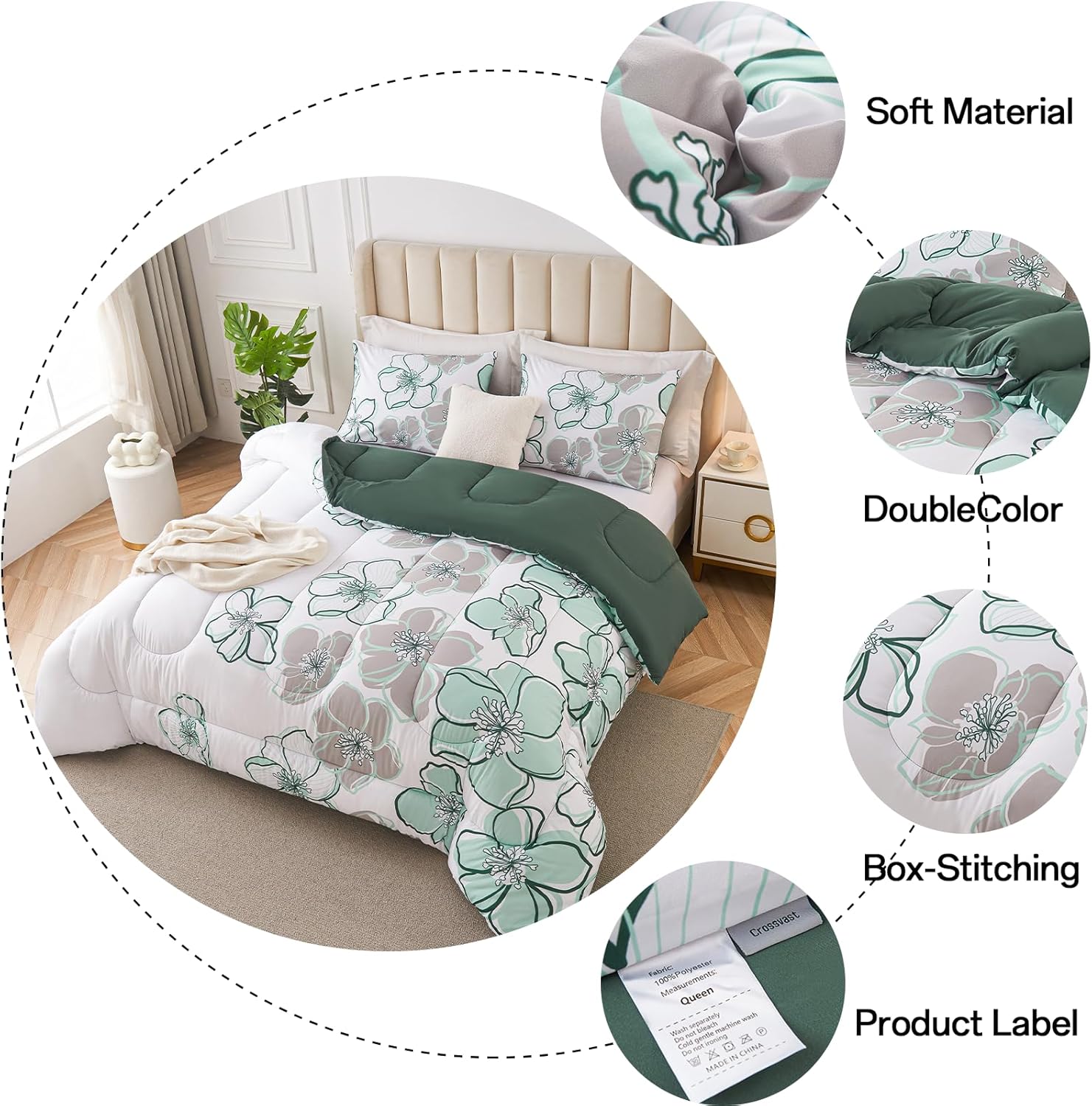 3 Piece King Size Comforter Set with Leaf Print