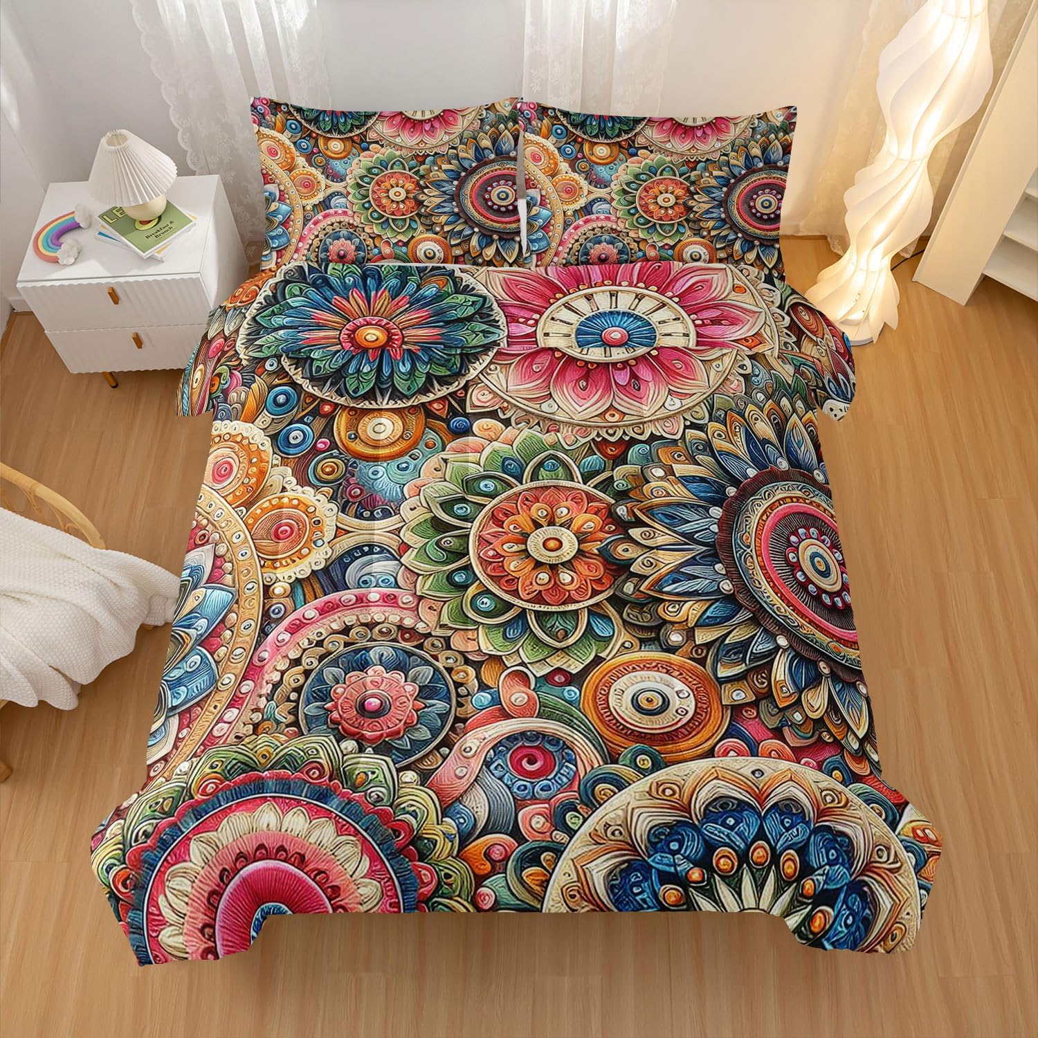 Nttopship 3-Piece Boho Comforter Set