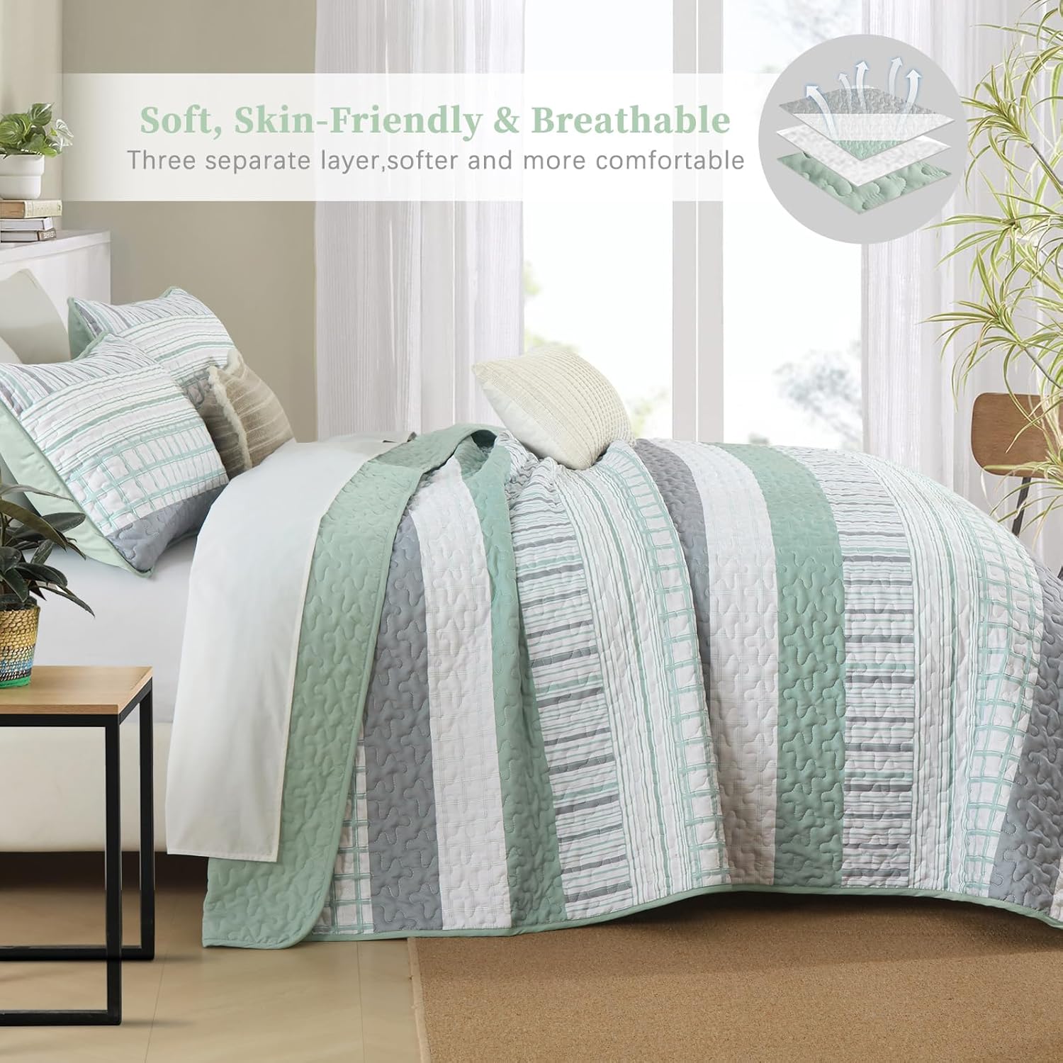 DJY Striped Quilt Set King Size