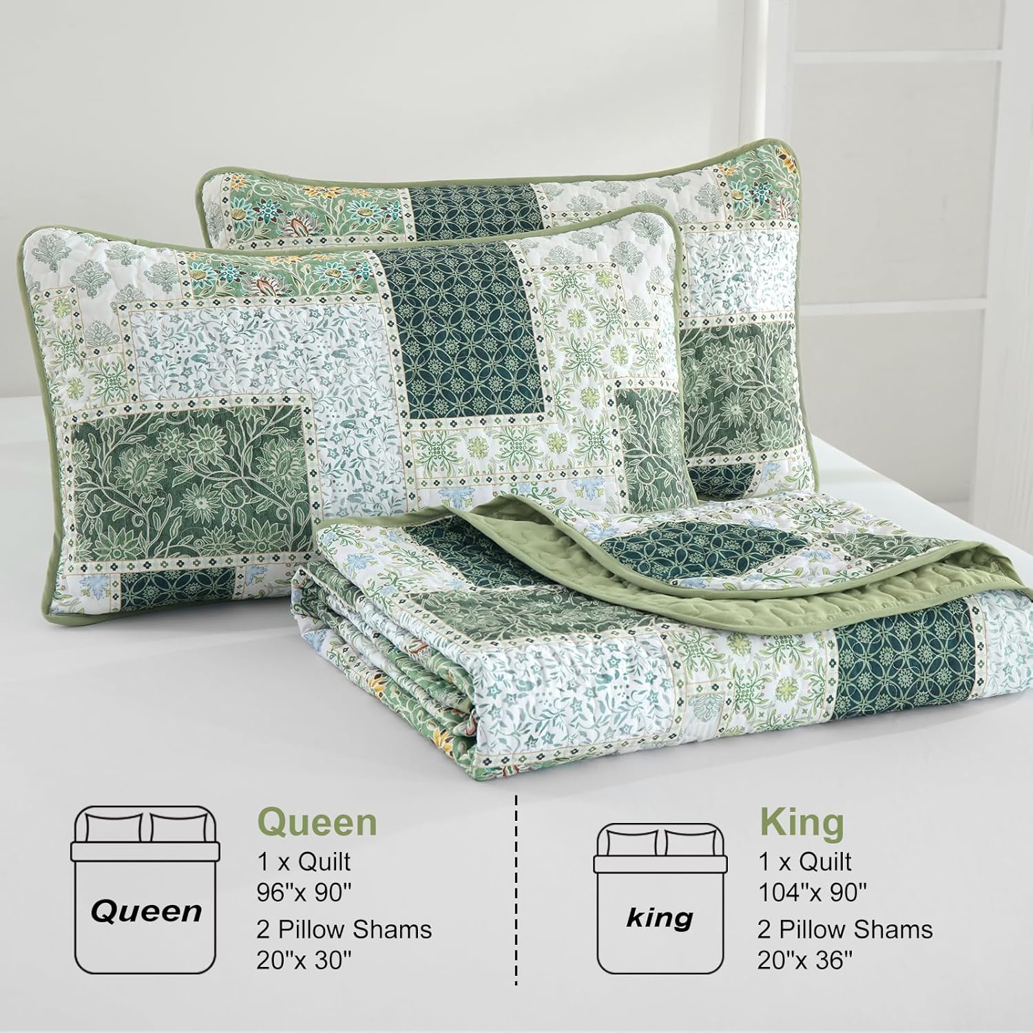 Xruibed Plaid Patchwork Quilt Set Queen 3 Pieces