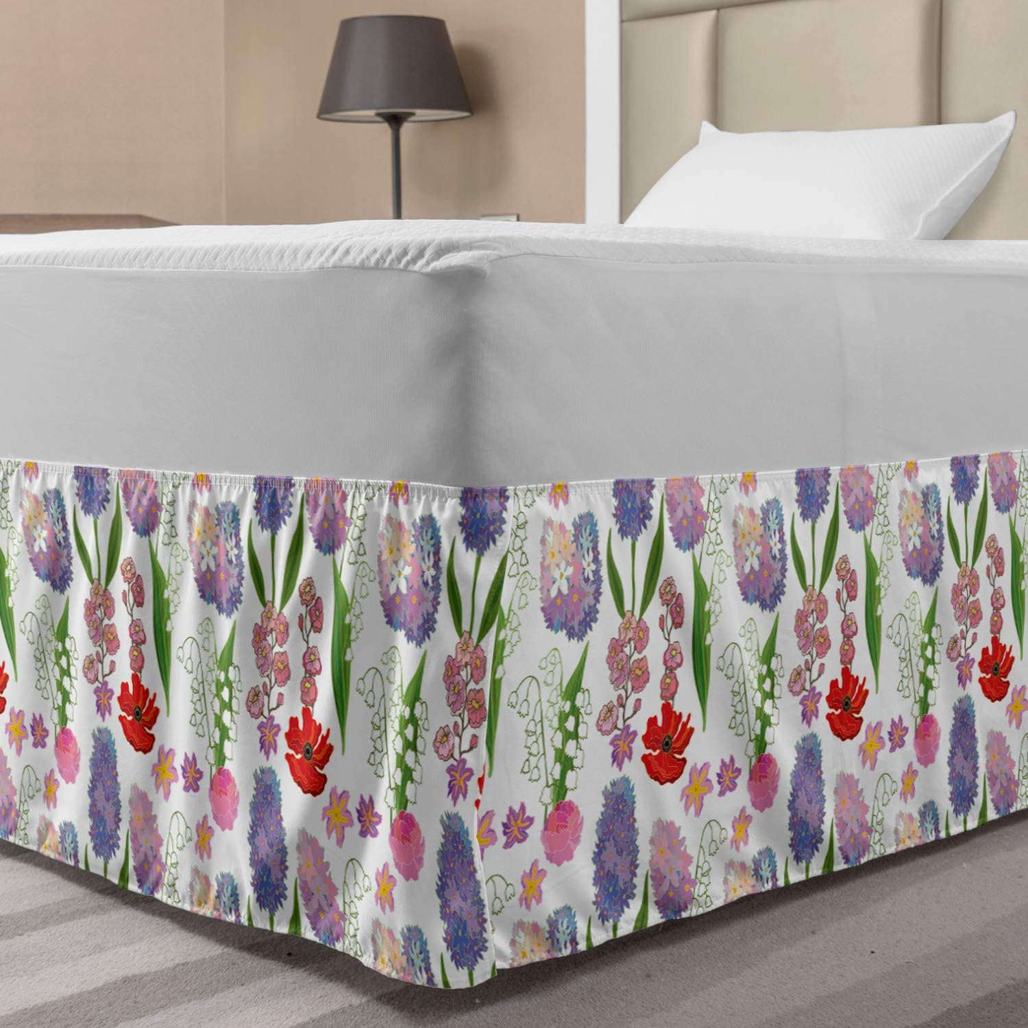 Lunarable Spring Bedskirt Fresh Blossom Floral Theme TwinTwin XL