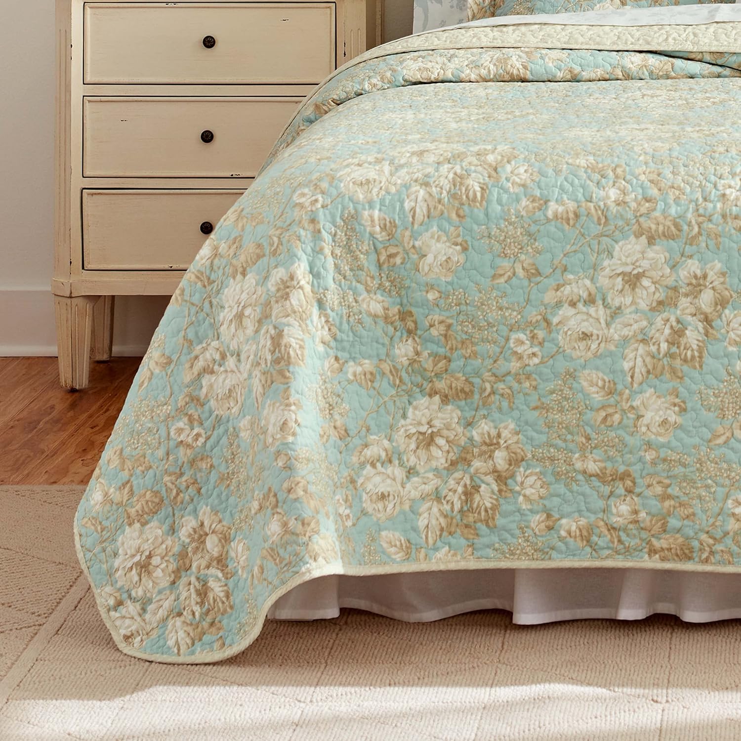 Laura Ashley King Quilt Set - Brompton Green 100 Cotton Reversible Bedding 1