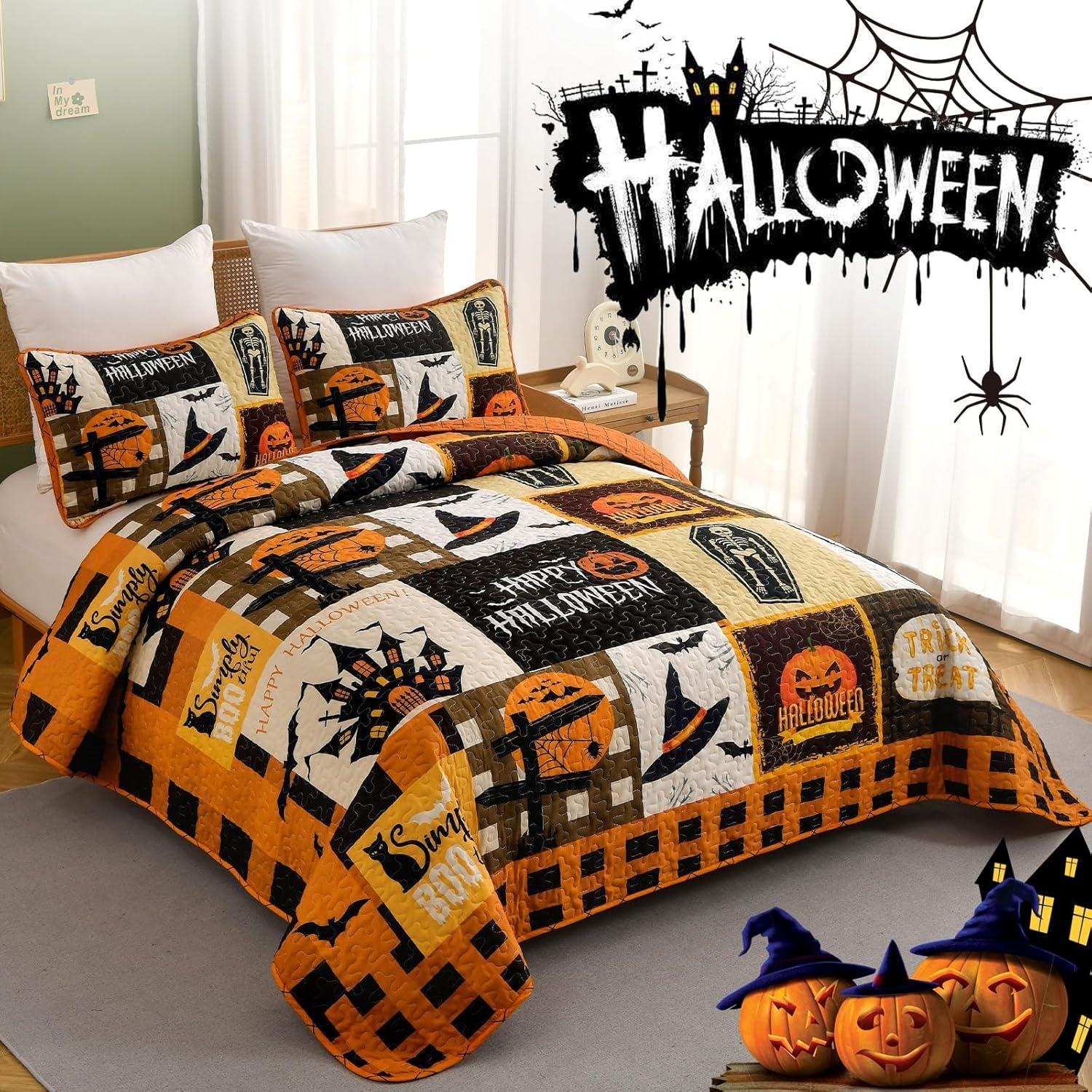 Luxudecor Halloween Quilt Set King Size