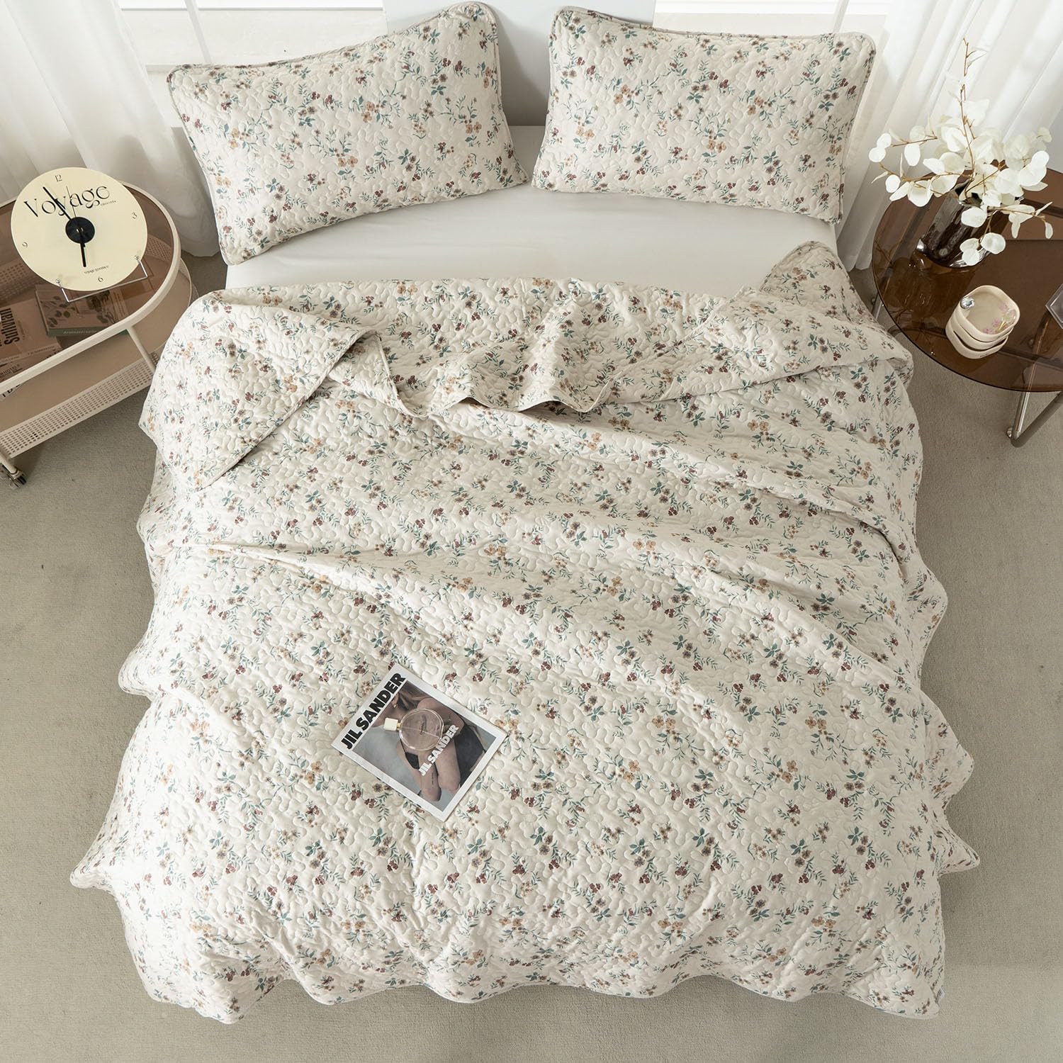 TISPLR Floral Queen Size 3 Piece Bedspread Set
