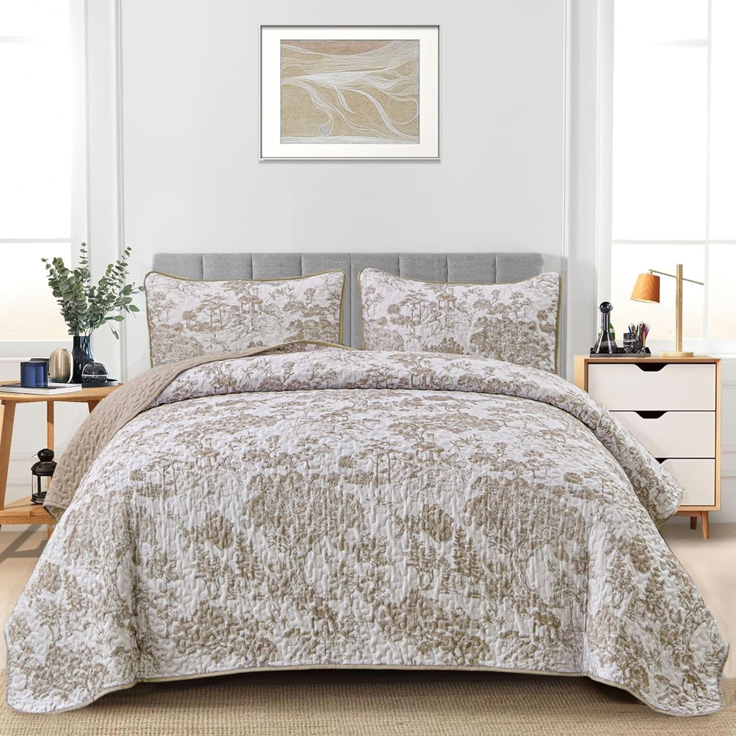 WONGS BEDDING Botanical Reversible Quilt Set Full Size