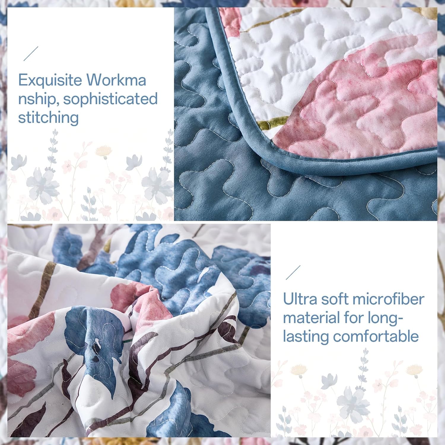 Anibedding Dark Blue Floral Quilt Set King