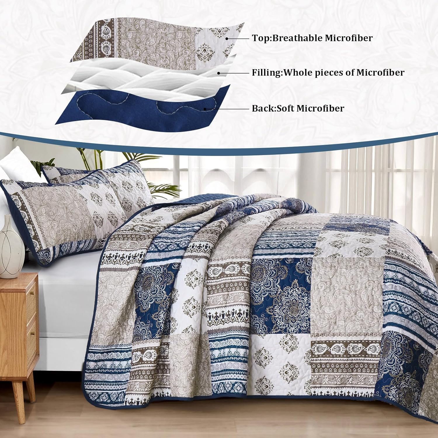 Dintszyayue Boho Quilt Set King Size 3 Piece