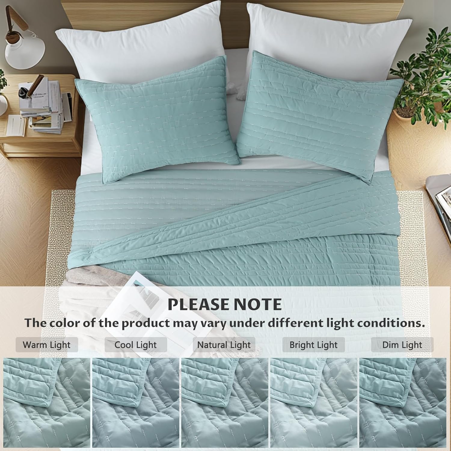 KASENTEX King Size Velvet Quilt Set 3 Pieces Lake Blue