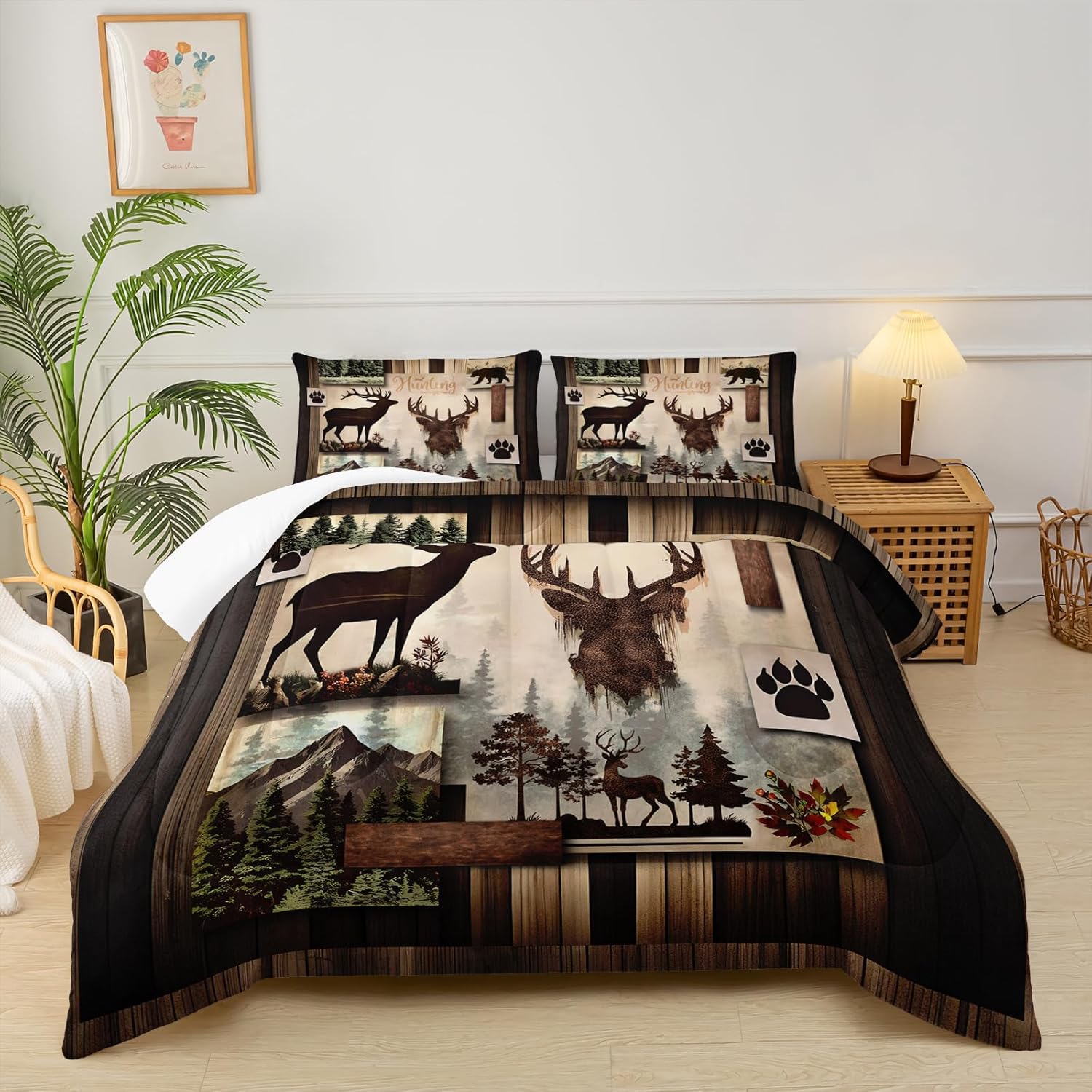 Black Deer Comforter Set Full Size with 2 Pillow Cases