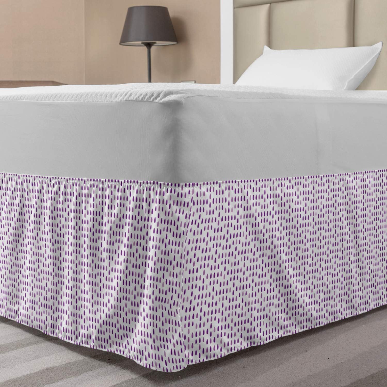 Lunarable Purple Bedskirt with Raindrops Design