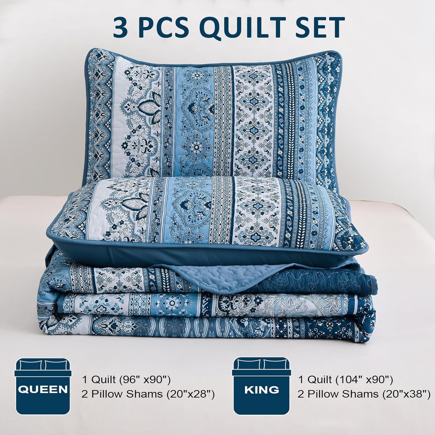 WONGS BEDDING Boho Striped Quilt Set Full Size 3 Pieces