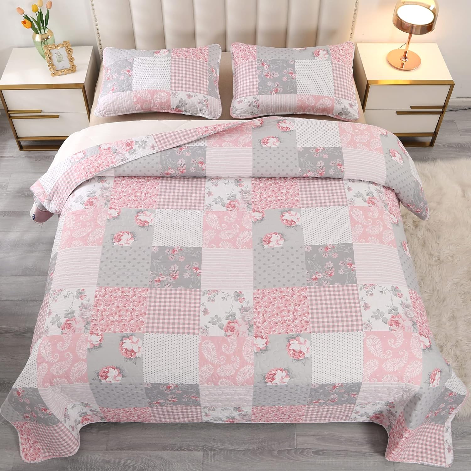 VIVILINEN Oversized King Size Reversible Quilt Set