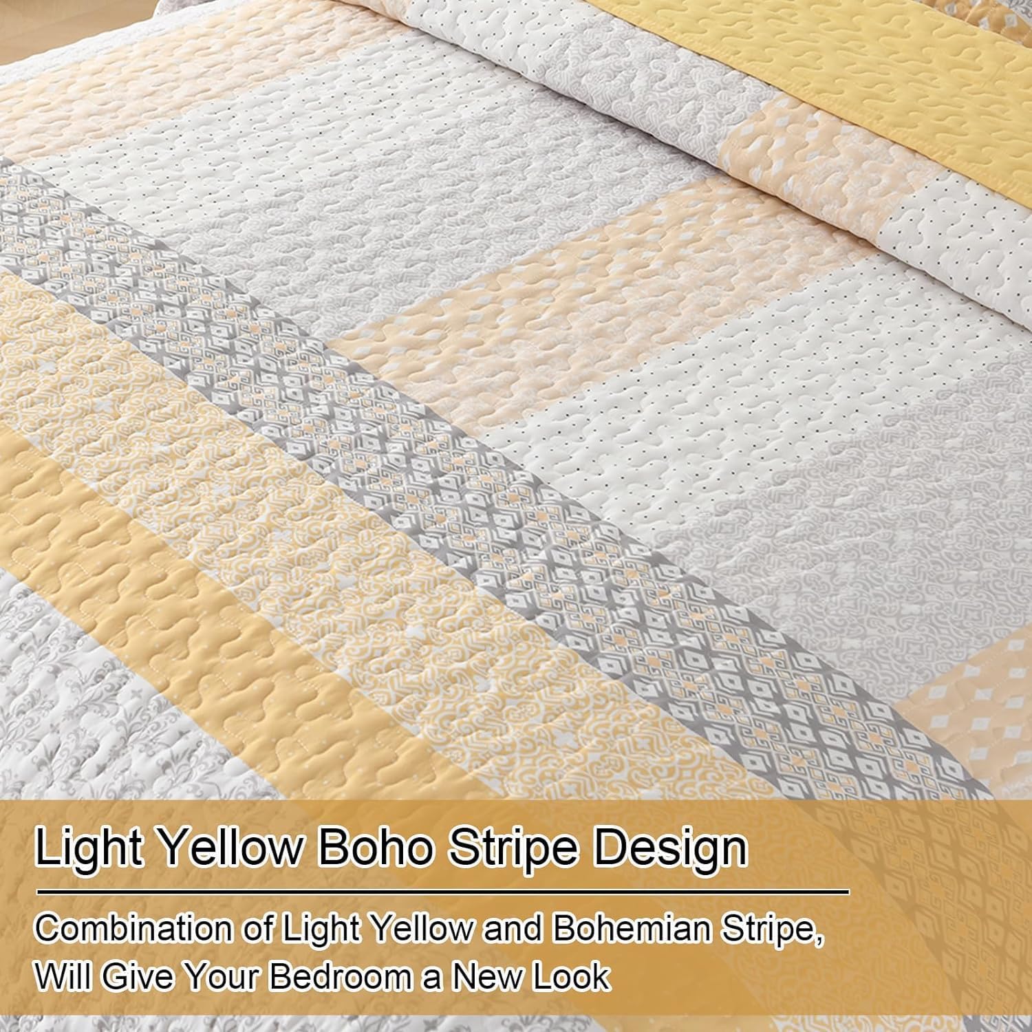 WONGS BEDDING Boho Stripe Quilt Set 3 Piece Full Size