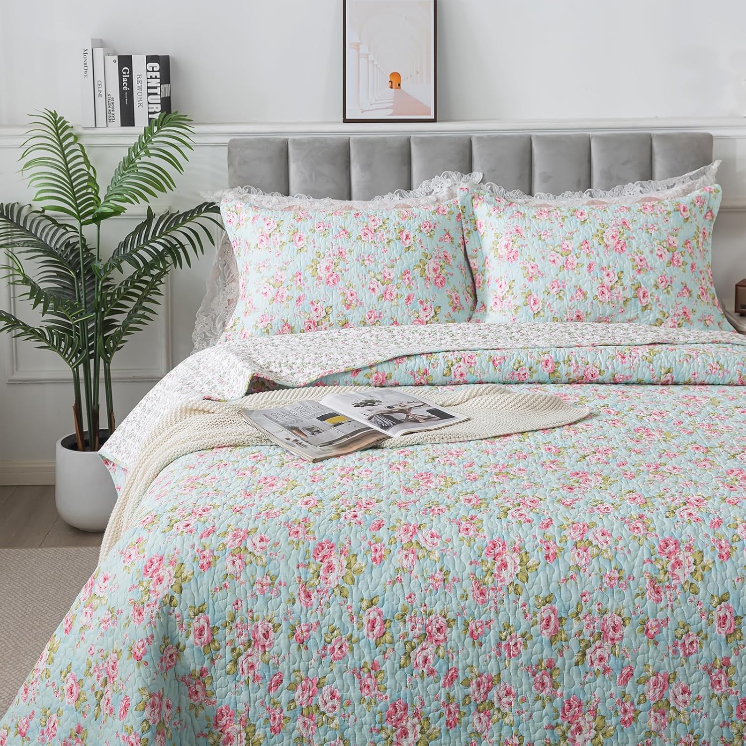 Brandream 3-Piece Shabby Chic Floral Quilt Set