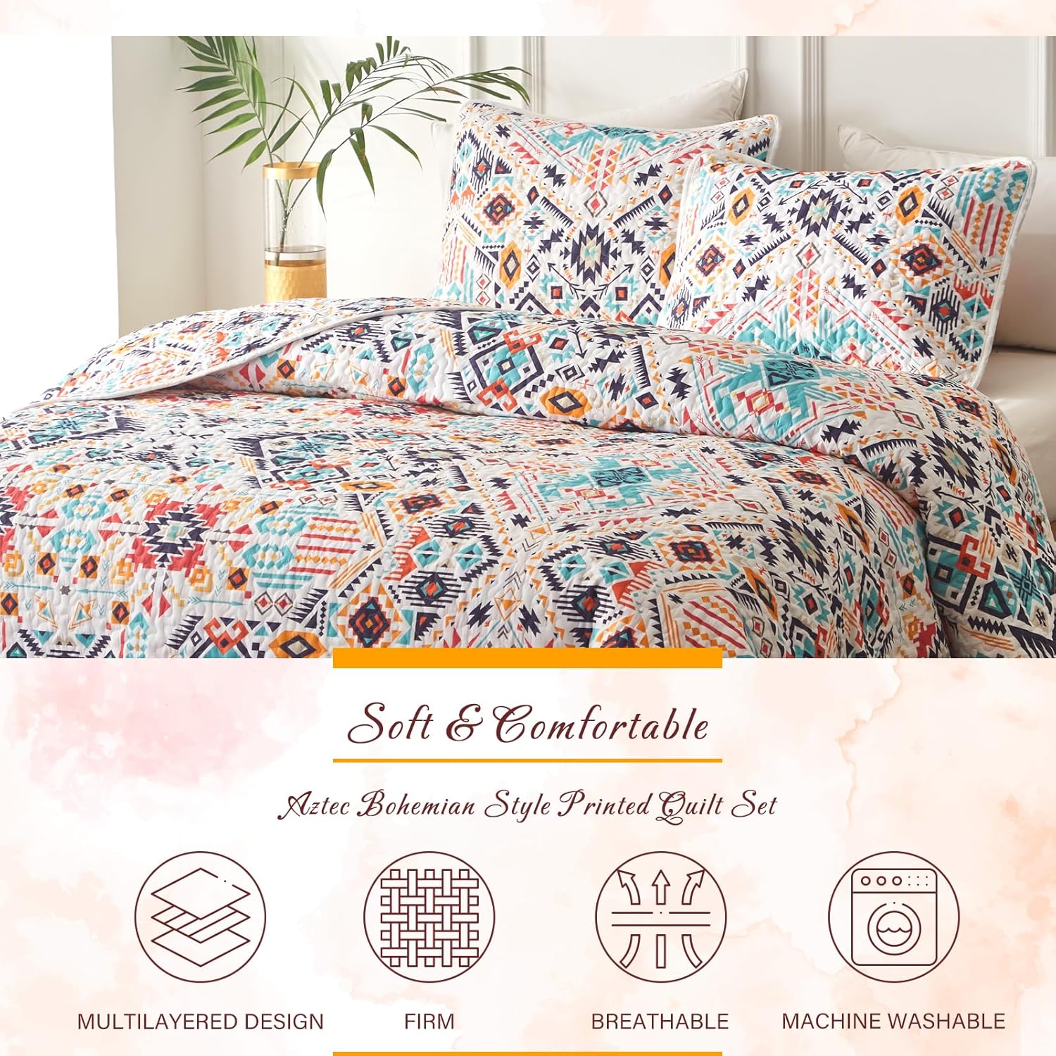 Tititada 3 Piece Boho Quilt Set Queen Size
