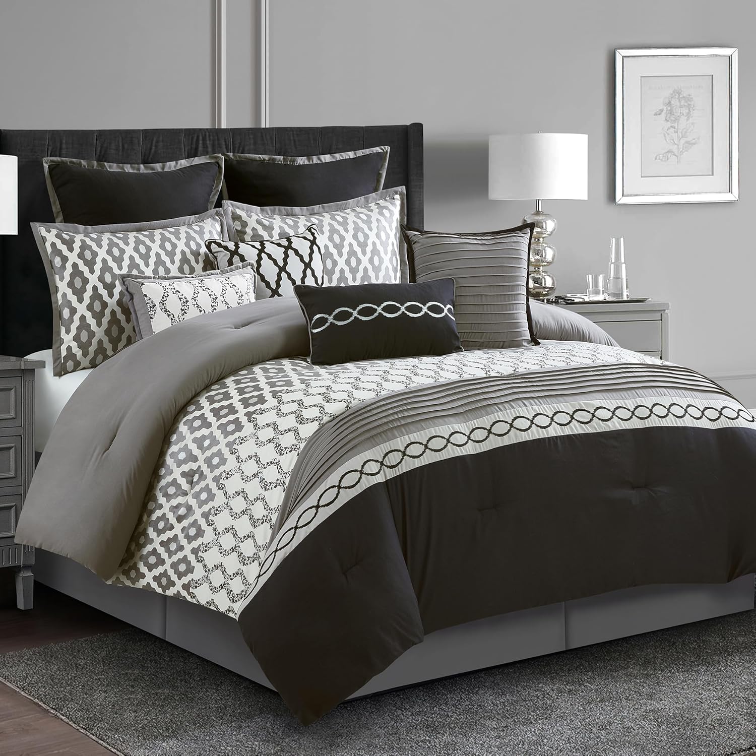 LANCO California King Comforter Set Black 10 Piece 1