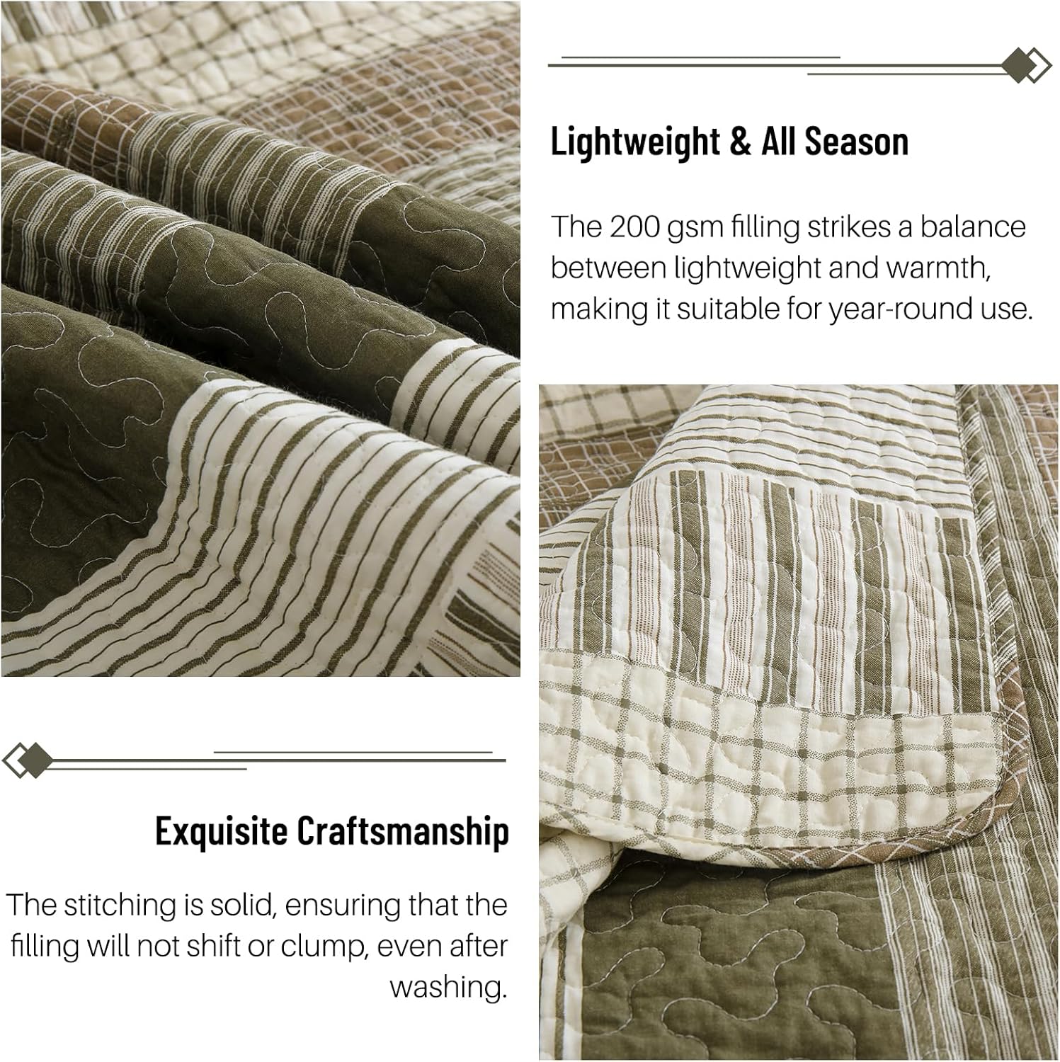 CozyQQ Striped Farmhouse King Quilt Set