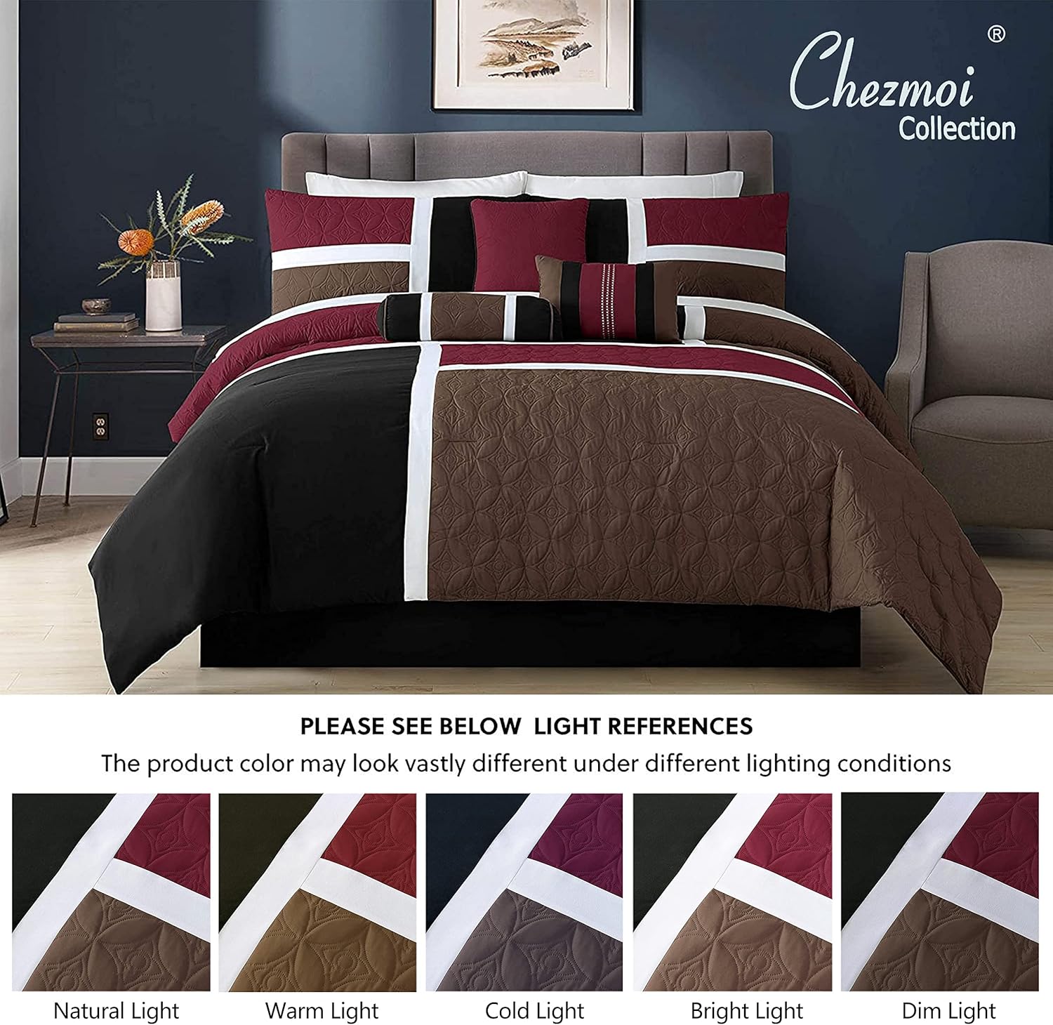 Chezmoi Collection Upland 7-Piece Quilted Comforter Set King