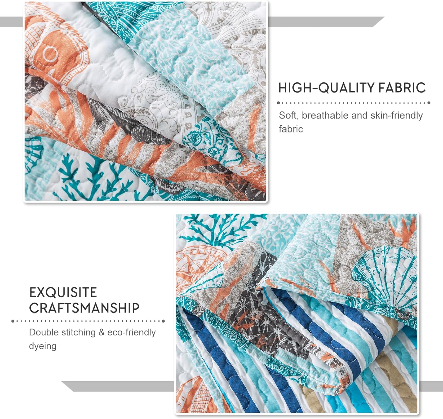 Travan Coastal Quilt Queen Size Set