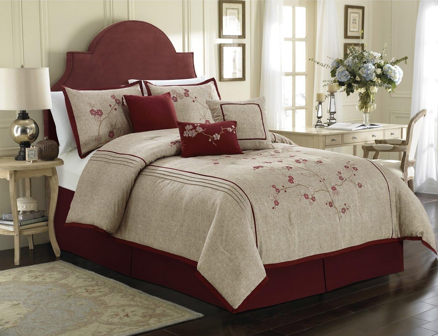 Chezmoi Miki 7-Piece Luxury Floral Comforter Set California King