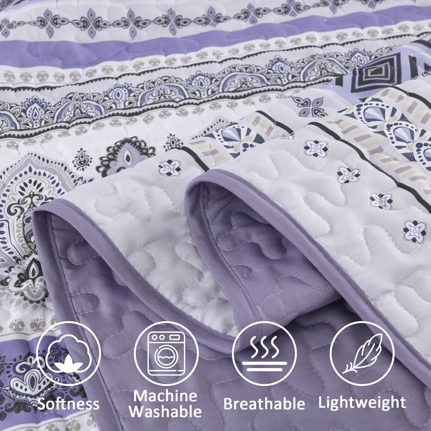 Goodidea Lilac Boho Quilt Set King Size 3 Piece