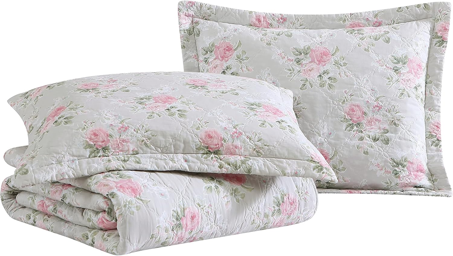 Laura Ashley Twin Quilt Set - Melany Pink Reversible Cotton Bedding