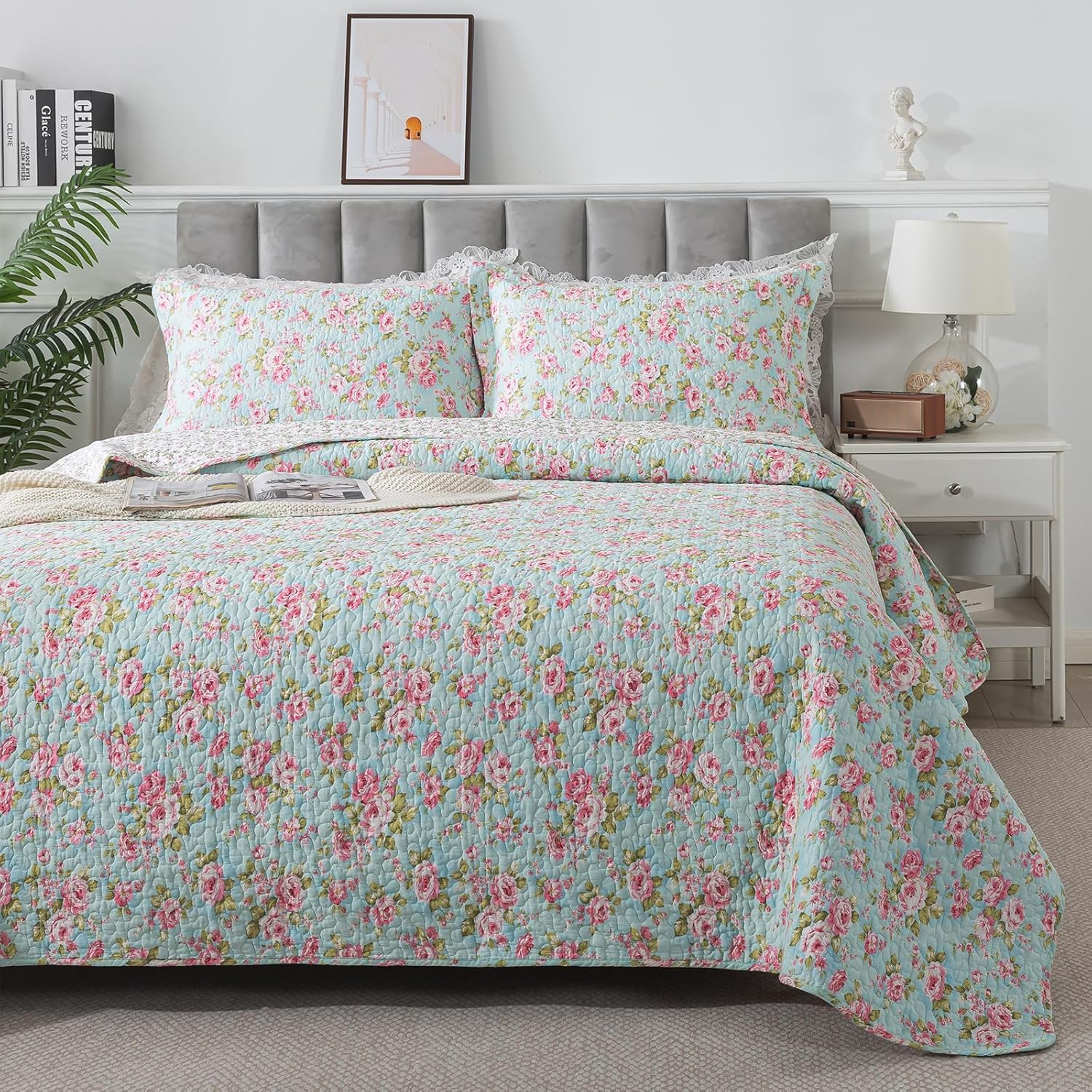 Brandream 3-Piece Shabby Chic Floral Quilt Set