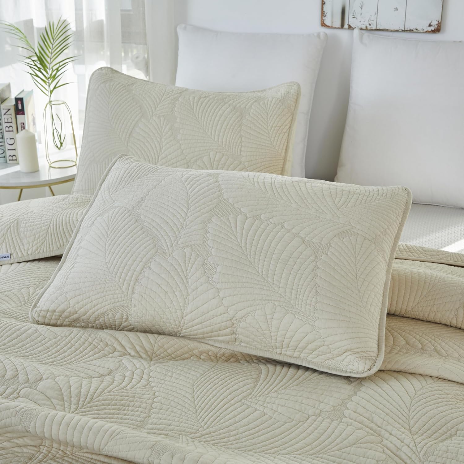 Brandream King Size Quilt Set Cotton Elegant Beige