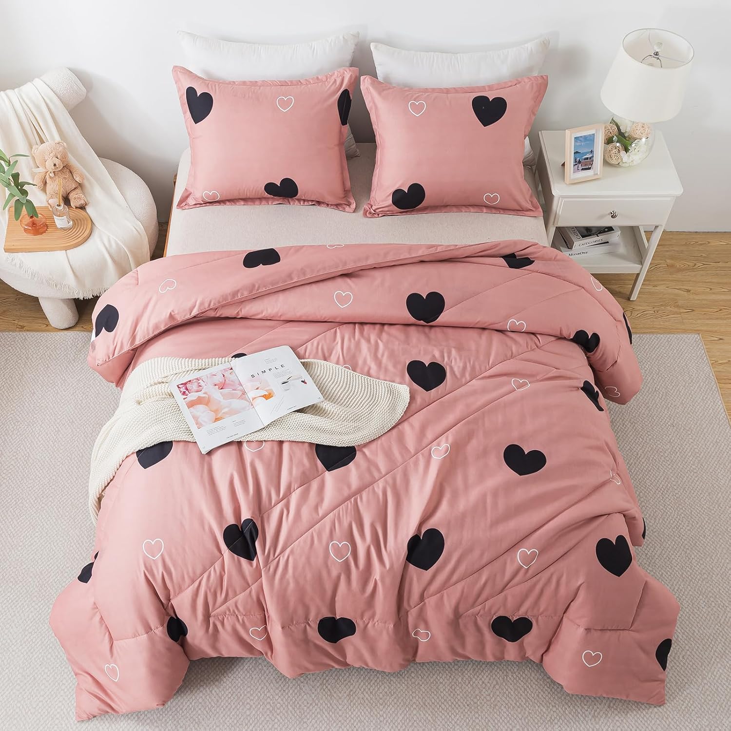 Love Pattern Cameo Brown Comforter Set 3 Piece