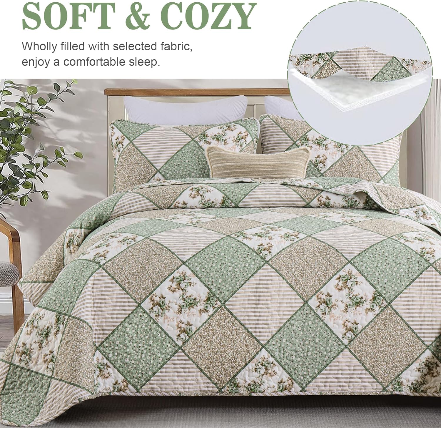 Menghomeus Sage Green Queen Quilt Set