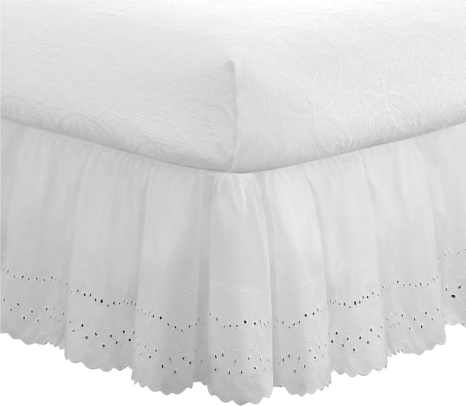 FRESH IDEAS Ruffled Eyelet Bed Skirt 18 Drop Twin White