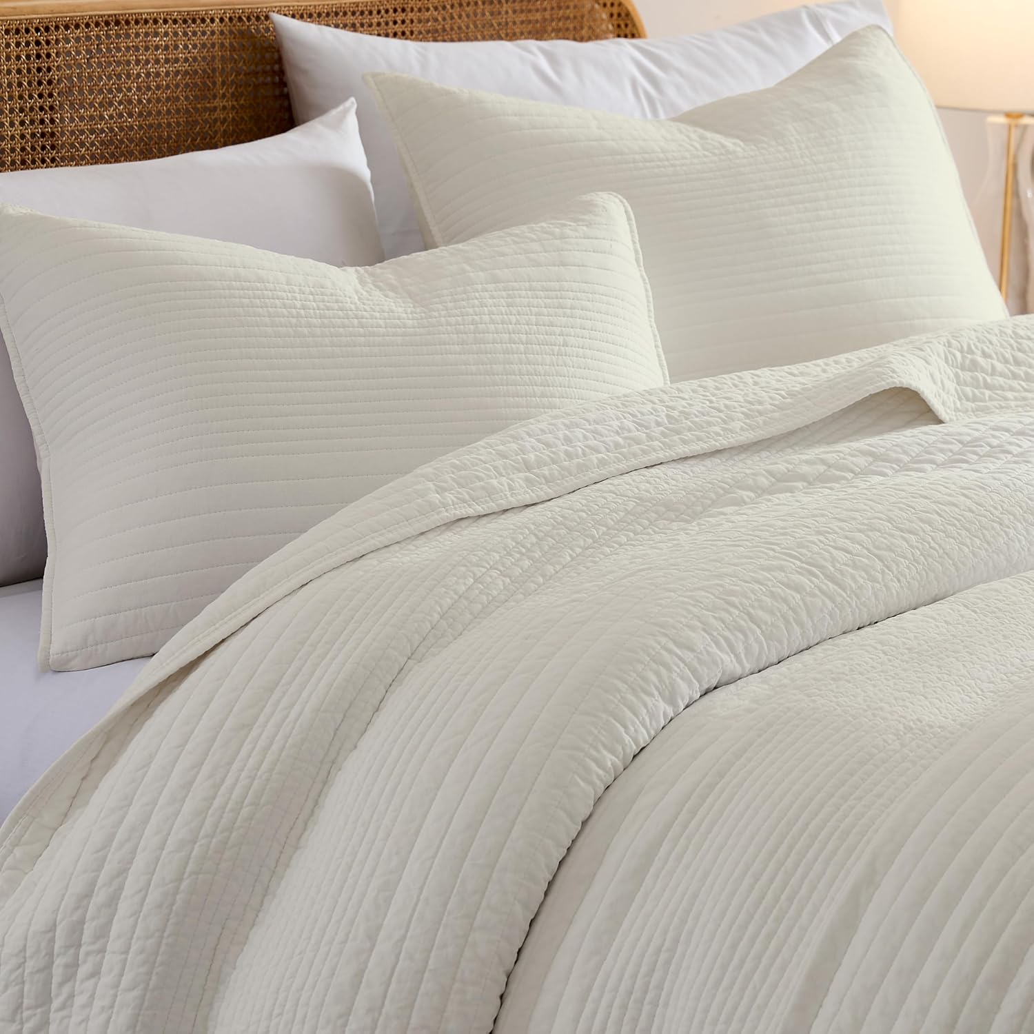 Palassio Striped Beige Cotton Quilt Cal King Set