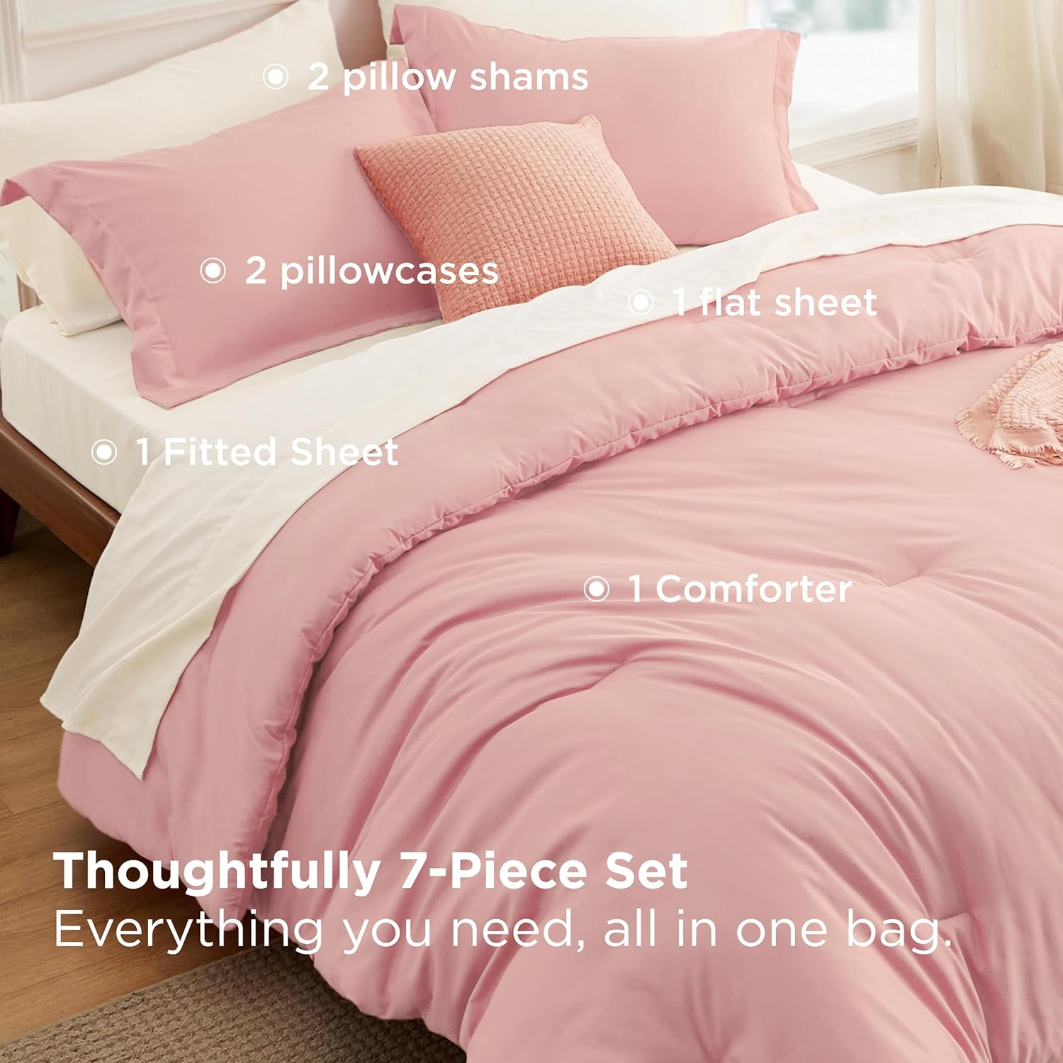 Bedsure 7-Piece Pink Comforter Set for All Seasons