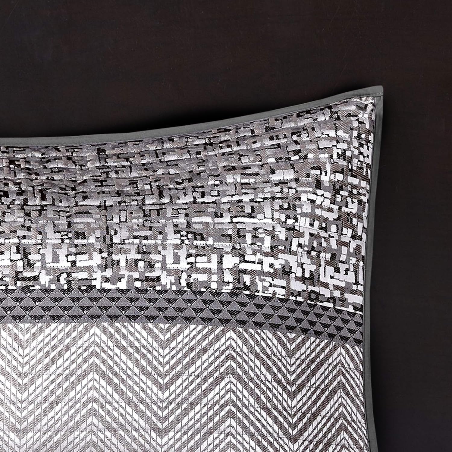 Madison Park King Quilt Set with Glitter Accent Chevron GreyTaupe