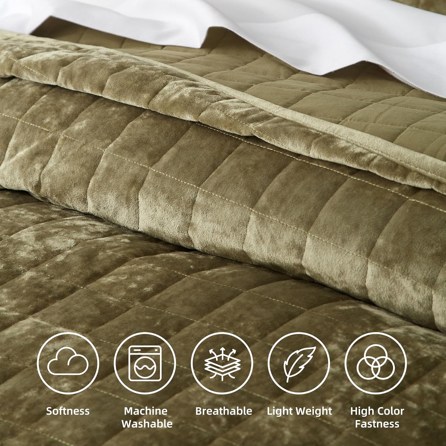 Eazlyin Velvet Quilt Set King Size 104x90 Green 1