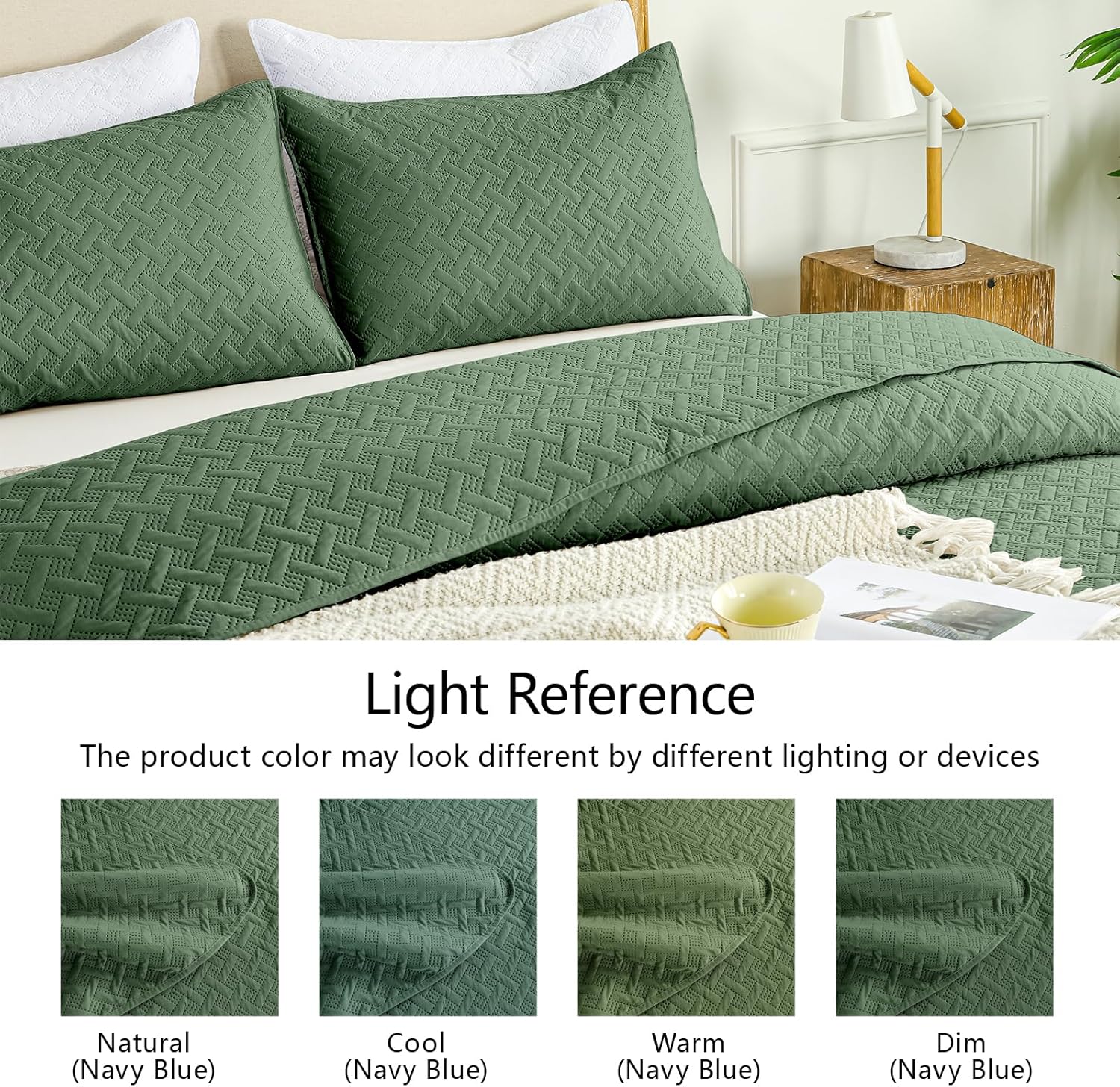 FLYMME Queen Quilt Olive Green Set with Shams