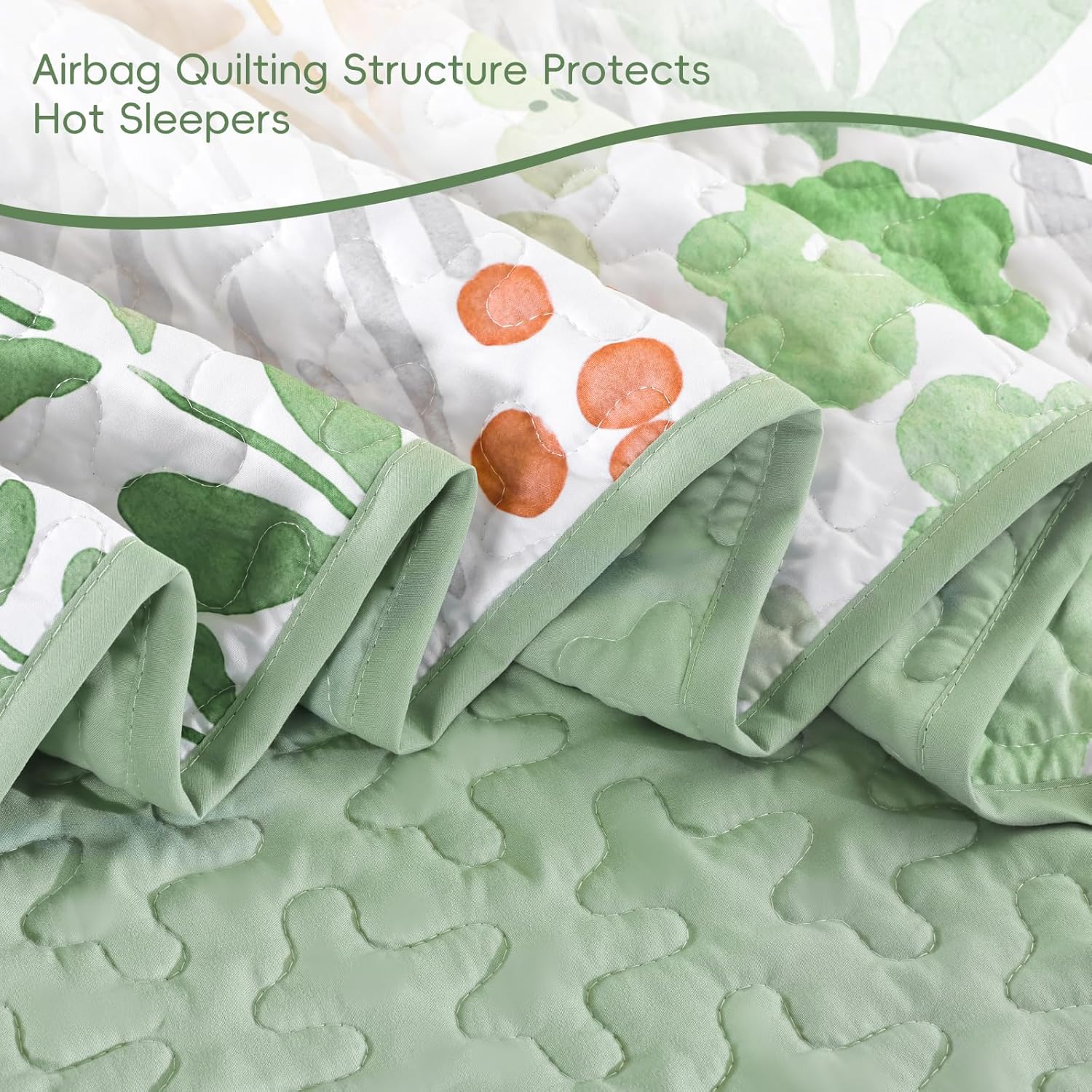 Sage Green Floral Quilt Set Queen 3 Pieces 1