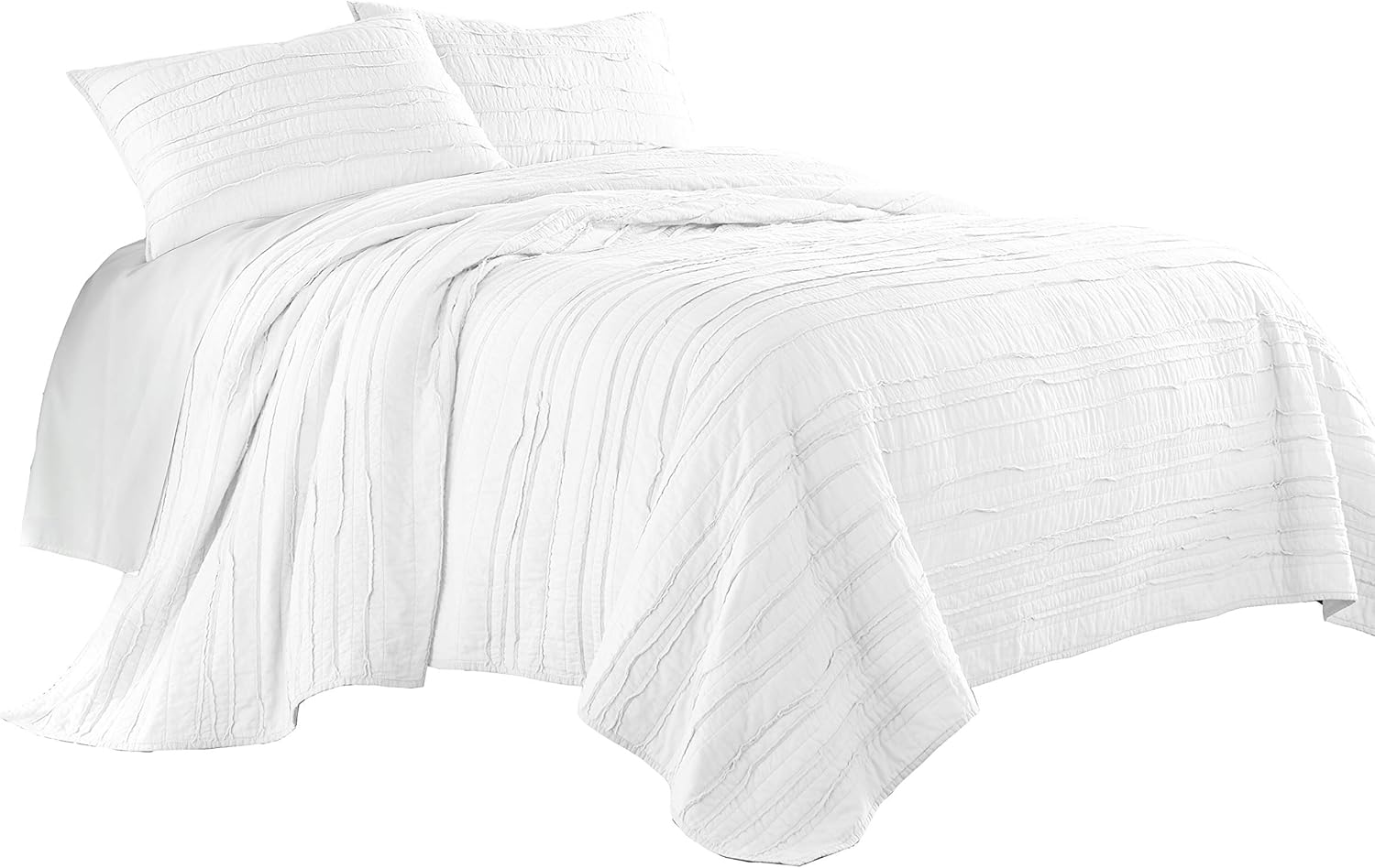 Chezmoi Katy 3-Piece Cotton Quilt Set Queen White 1