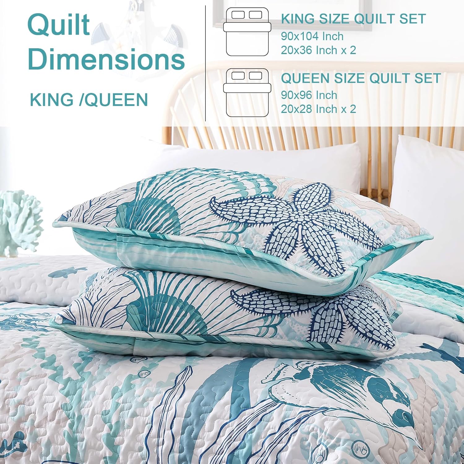 Coastal Quilts King Size 3 Piece Bedding Set