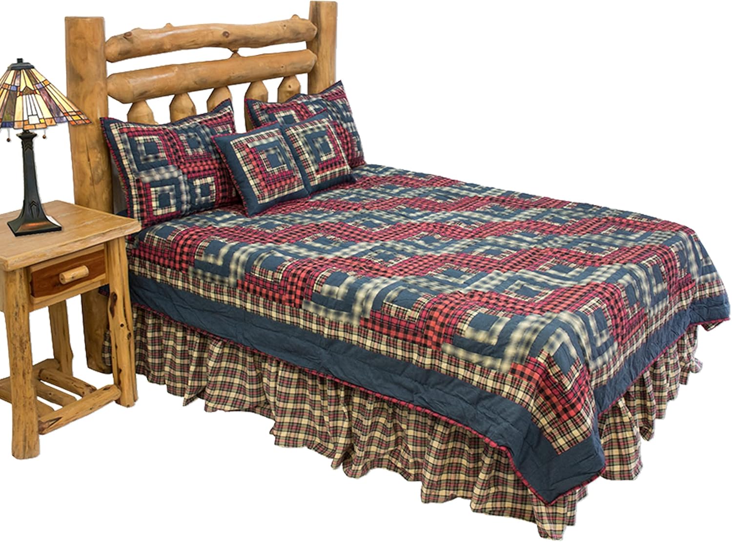 Blue Red Elegance Twin Quilt Set 5 Pieces