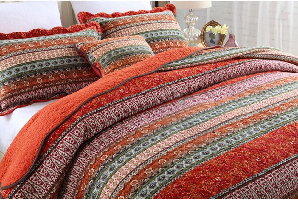 NEWLAKE Striped Cotton Quilt Set Queen Size