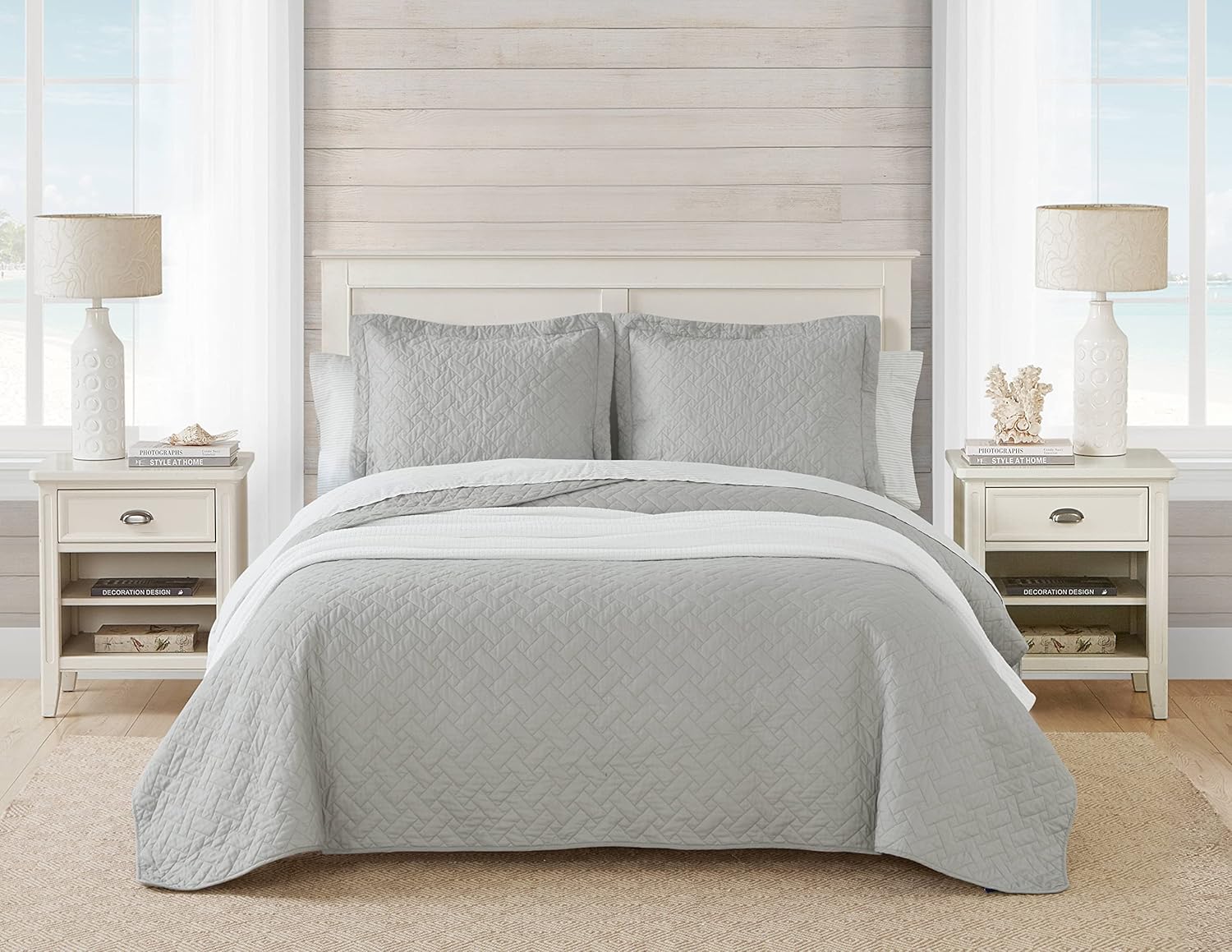Tommy Bahama Chevron Quilt Set Twin Pelican Gray