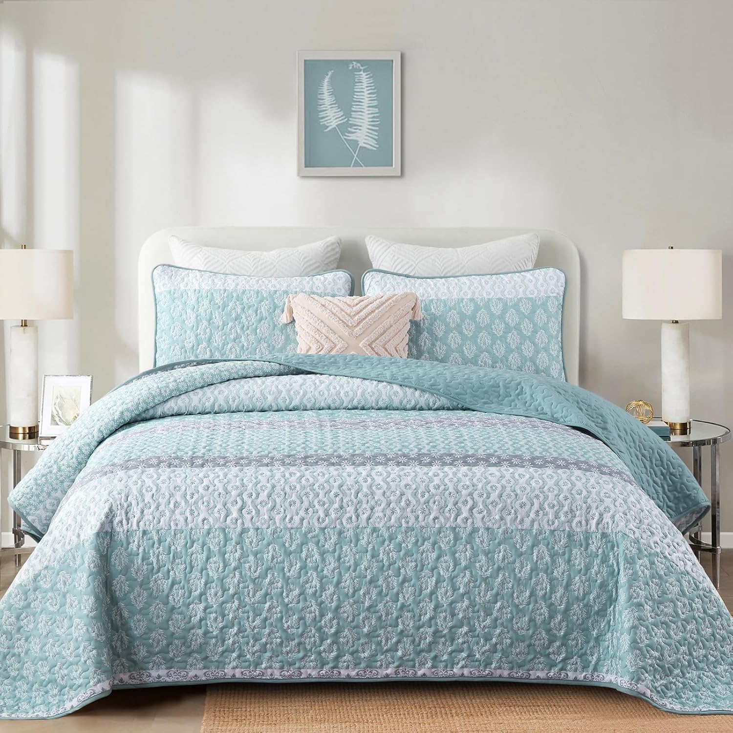 Cottolester Boho Striped Quilt Set Full Size 78x90 3 Pieces